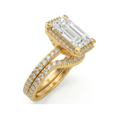 4.07 CTTW Emerald-Cut Halo Micro-Pave Bridal Set in 10K Yellow Gold thumbnail 2