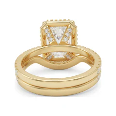 4.07 CTTW Emerald-Cut Halo Micro-Pave Bridal Set in 10K Yellow Gold thumbnail 3