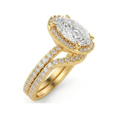 3.76 CTTW Oval Halo Engagement Ring | Pave Diamond Bridal Set in 10K Yellow Gold thumbnail 2