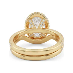 3.76 CTTW Oval Halo Engagement Ring | Pave Diamond Bridal Set in 10K Yellow Gold thumbnail 3