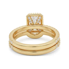 2.41 CTTW Radiant-Cut Halo Bridal Set | Pave Diamond Engagement Ring in 10K Yellow Gold thumbnail 3