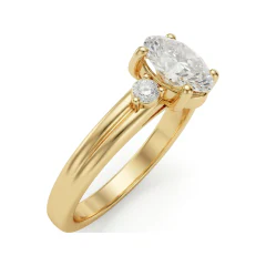 1.21 CTTW Oval Three Stone Ring | Round Accent Engagement Ring in 10K Yellow Gold thumbnail 2
