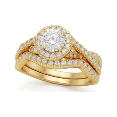1.04 CTTW Round Halo Engagement Ring with Split Infinity Shank in 10K Yellow Gold thumbnail 1