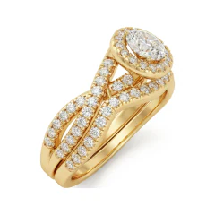 1.04 CTTW Round Halo Engagement Ring with Split Infinity Shank in 10K Yellow Gold thumbnail 2