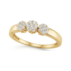 0.22 CTTW Floral Three-Stone Cluster Engagement Ring in 10K Yellow Gold thumbnail 1
