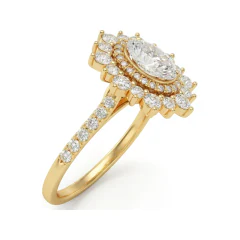 1.33 CTTW Oval Floral Cluster Halo Engagement Ring in 10K Yellow Gold thumbnail 2