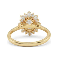 1.33 CTTW Oval Floral Cluster Halo Engagement Ring in 10K Yellow Gold thumbnail 3