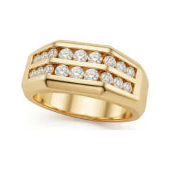 0.89 CTTW Mens Two-Row Channel Wedding Band | Wide Diamond Ring in 10K Yellow Gold thumbnail 1