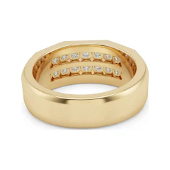 0.89 CTTW Mens Two-Row Channel Wedding Band | Wide Diamond Ring in 10K Yellow Gold thumbnail 3