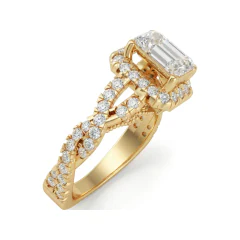 1.75 CTTW Emerald-Cut Halo Twisted Rope Vintage Engagement Ring in 10K Yellow Gold thumbnail 2