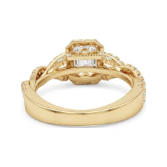 1.75 CTTW Emerald-Cut Halo Twisted Rope Vintage Engagement Ring in 10K Yellow Gold thumbnail 3