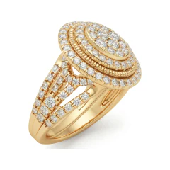 1.17 CTTW Double Halo Cocktail Ring | Round Pave Cluster Statement Ring in 10K Yellow Gold thumbnail 2