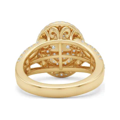 1.17 CTTW Double Halo Cocktail Ring | Round Pave Cluster Statement Ring in 10K Yellow Gold thumbnail 3