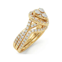 0.92 CTTW Heart Halo Bridal Set | Split Shank Pave Diamond Rings in 10K Yellow Gold thumbnail 2