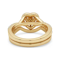 0.92 CTTW Heart Halo Bridal Set | Split Shank Pave Diamond Rings in 10K Yellow Gold thumbnail 3