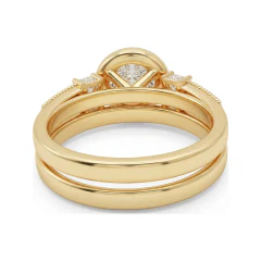 0.85 CTTW Princess Halo Cluster Bridal Set | Micro-Pave Diamond Ring Set in 10K Yellow Gold thumbnail 3