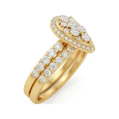 1.01 CTTW Pear Halo Bridal Set | Pave Round Diamond Ring Set in 10K Yellow Gold thumbnail 2
