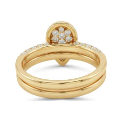 1.01 CTTW Pear Halo Bridal Set | Pave Round Diamond Ring Set in 10K Yellow Gold thumbnail 3