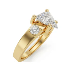 5.07 CTTW Trillion Three Stone Ring | Round Center Engagement Ring in 10K Yellow Gold thumbnail 2