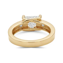 5.07 CTTW Trillion Three Stone Ring | Round Center Engagement Ring in 10K Yellow Gold thumbnail 3