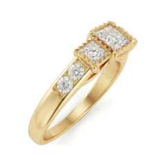 1.04 CTTW Princess Three-Stone Milgrain Ring | Channel Diamond Engagement in 10K Yellow Gold thumbnail 2