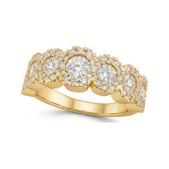 1.53 CTTW Five Stone Halo Wedding Band | Round Pave Ring in 10K Yellow Gold thumbnail 1