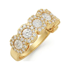 1.53 CTTW Five Stone Halo Wedding Band | Round Pave Ring in 10K Yellow Gold thumbnail 2