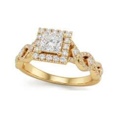 0.97 CTTW Vintage Princess Halo Split Shank Engagement Ring in 10K Yellow Gold thumbnail 1