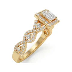 0.97 CTTW Vintage Princess Halo Split Shank Engagement Ring in 10K Yellow Gold thumbnail 2