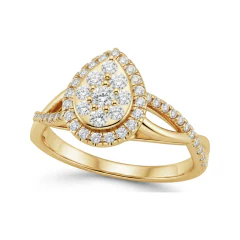 0.35 CTTW Pear Halo Infinity Split Shank Engagement Ring in 10K Yellow Gold thumbnail 1