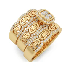 0.95 CTTW Cushion Halo Cluster Bridal Set | Pave Engagement Set in 10K Yellow Gold thumbnail 2