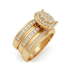 1.08 CTTW Halo Cluster Ring with Multi-Row Pave Shank in 10K Yellow Gold thumbnail 2