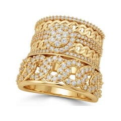 1.24 CTTW Flower Cluster Bridal Set with Cuban Link Pave Band in 10K Yellow Gold thumbnail 1