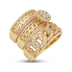 1.24 CTTW Flower Cluster Bridal Set with Cuban Link Pave Band in 10K Yellow Gold thumbnail 2