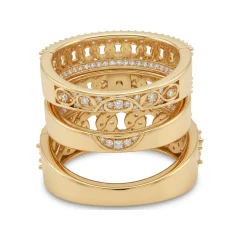 1.24 CTTW Flower Cluster Bridal Set with Cuban Link Pave Band in 10K Yellow Gold thumbnail 3