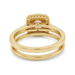 0.77 CTTW Princess Double Halo Bridal Set | Pave Wedding Rings in 10K Yellow Gold thumbnail 3