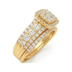 1.04 CTTW Cushion Halo Multi-Row Micro-Pave Bridal Set in 10K Yellow Gold thumbnail 2