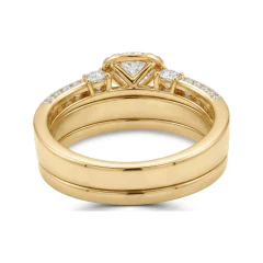 1.04 CTTW Cushion Halo Multi-Row Micro-Pave Bridal Set in 10K Yellow Gold thumbnail 3