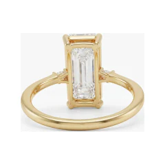 3.41 CTTW Emerald Cut Three Stone Ring | Baguette Accent Ring in 10K Yellow Gold thumbnail 3