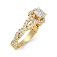 1.69 CTTW Two-Tone Halo Engagement Ring | Colored Center Stone in 10K Yellow Gold thumbnail 2