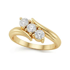 0.48 CTTW Three-Stone Bypass Ring, Crossover Shank in 10K Yellow Gold thumbnail 1