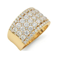 2.6 CTTW Domed Multi-Row Pave Diamond Wide Wedding Band in 10K Yellow Gold thumbnail 2