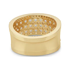 2.6 CTTW Domed Multi-Row Pave Diamond Wide Wedding Band in 10K Yellow Gold thumbnail 3