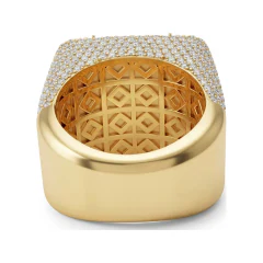 6.48 CTTW Mens Domed Cushion Pave Signet Ring in 10K Yellow Gold thumbnail 3