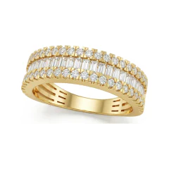 0.98 CTTW Baguette & Round Multi-Row Eternity Band in 10K Yellow Gold thumbnail 1