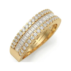 0.98 CTTW Baguette & Round Multi-Row Eternity Band in 10K Yellow Gold thumbnail 2