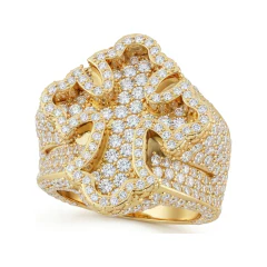 3.47 CTTW Mens Cross Ring | Pave Dome Religious Statement Ring in 10K Yellow Gold thumbnail 1