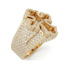 3.47 CTTW Mens Cross Ring | Pave Dome Religious Statement Ring in 10K Yellow Gold thumbnail 2