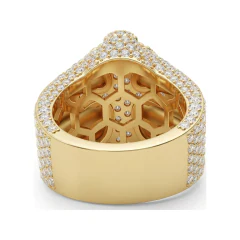 3.47 CTTW Mens Cross Ring | Pave Dome Religious Statement Ring in 10K Yellow Gold thumbnail 3