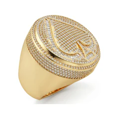 1.87 CTTW Mens Spade Signet Ring with Pave & Baguettes in 10K Yellow Gold thumbnail 2